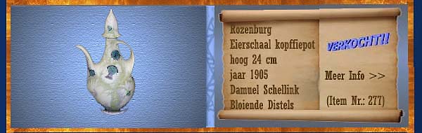 Nr.: 277, Reeds verkocht : sieraardewerk van Rozenburg,  Omschrijving: (eierschaal) Koffiepot 