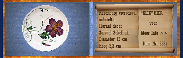 Nr.: 333, Te koop aangeboden sieraardewerk van Rozenburg,  Omschrijving: (eierschaal) Schoteltje 