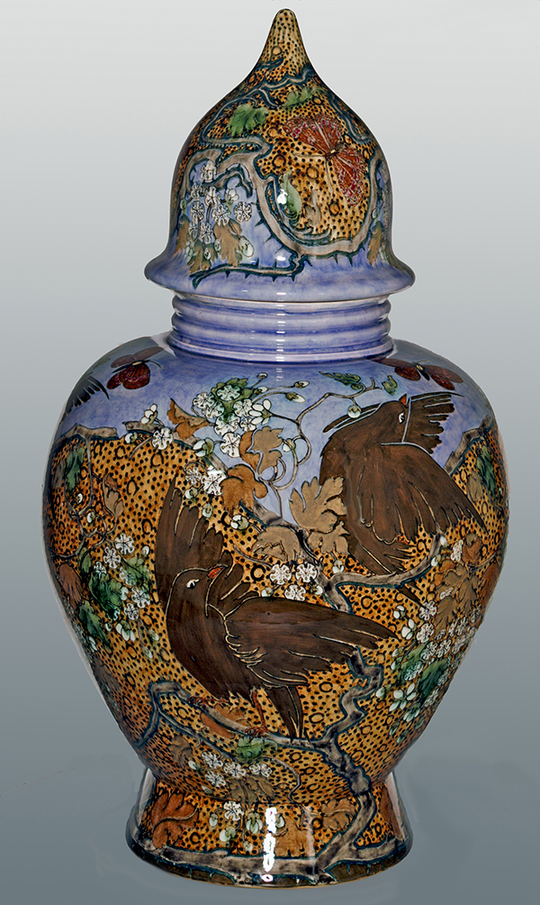 Nr.: 6, On offer decorative pottery made by Rozenburg , Description: Plateel Vase, Height 51,2 cm width 28,4 cm, period: Year 1893, Decorator : unknown, 